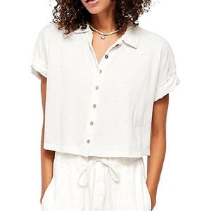 Free People Cropped Button Down Shirt M
